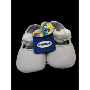 Myggpp Baby Girls Mary Jane Flats Ballet Princess Shoes White‎ Floral 12-15 Mth